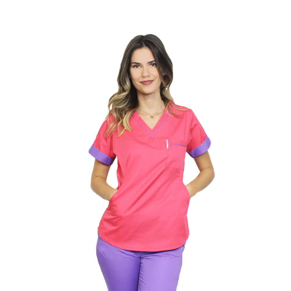 OUTLET Halat medical ciclam cu mov, cu doua buzunare ascunse, model Amani 2
